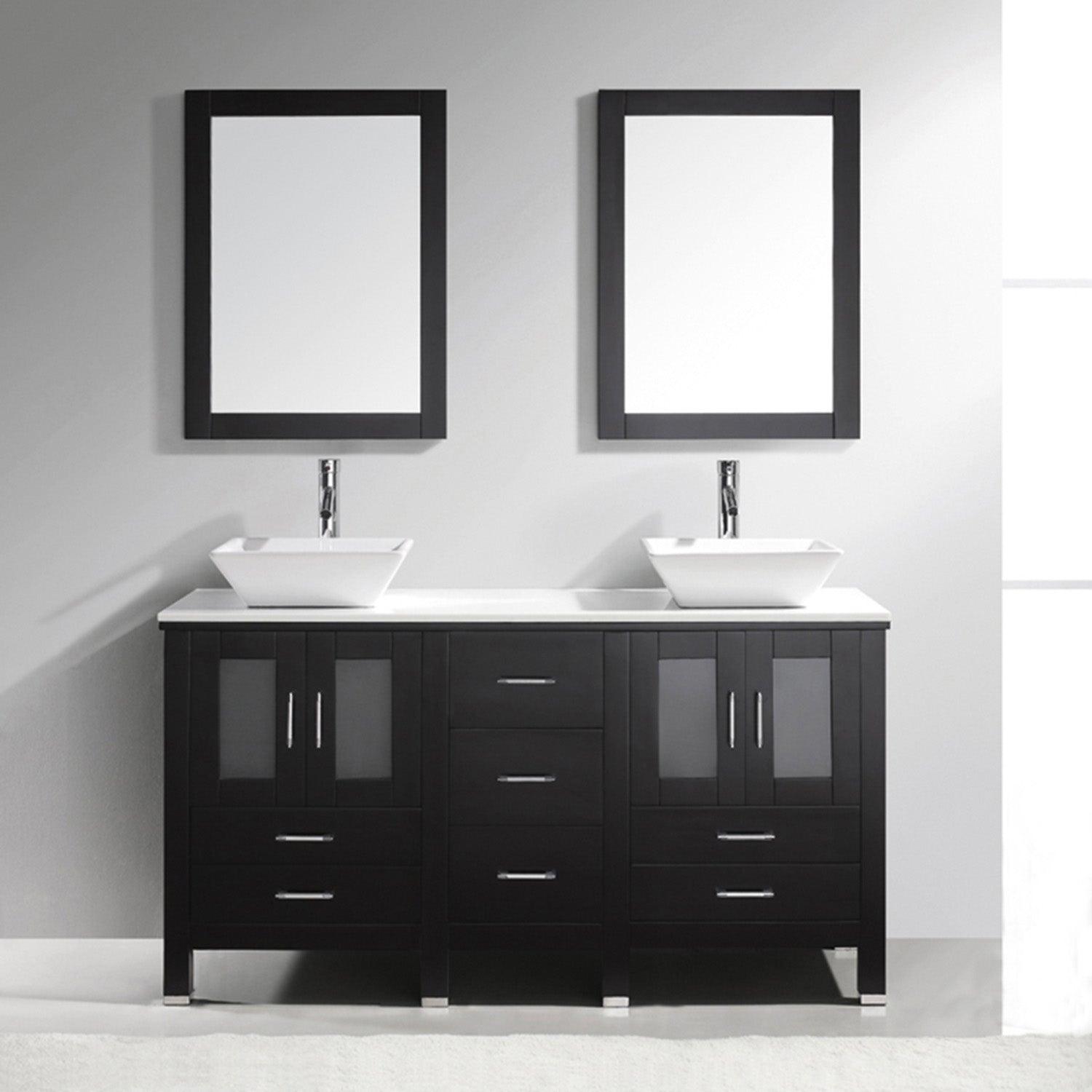 MD-4305-S-ES Espresso Bradford 60" Double Bath Vanity, White Engineered Stone Top,  Rectangular Double Centered Basin, Mirror2