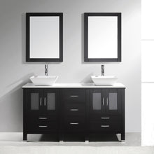 Load image into Gallery viewer, MD-4305-S-ES Espresso Bradford 60&quot; Double Bath Vanity, White Engineered Stone Top,  Rectangular Double Centered Basin, Mirror2