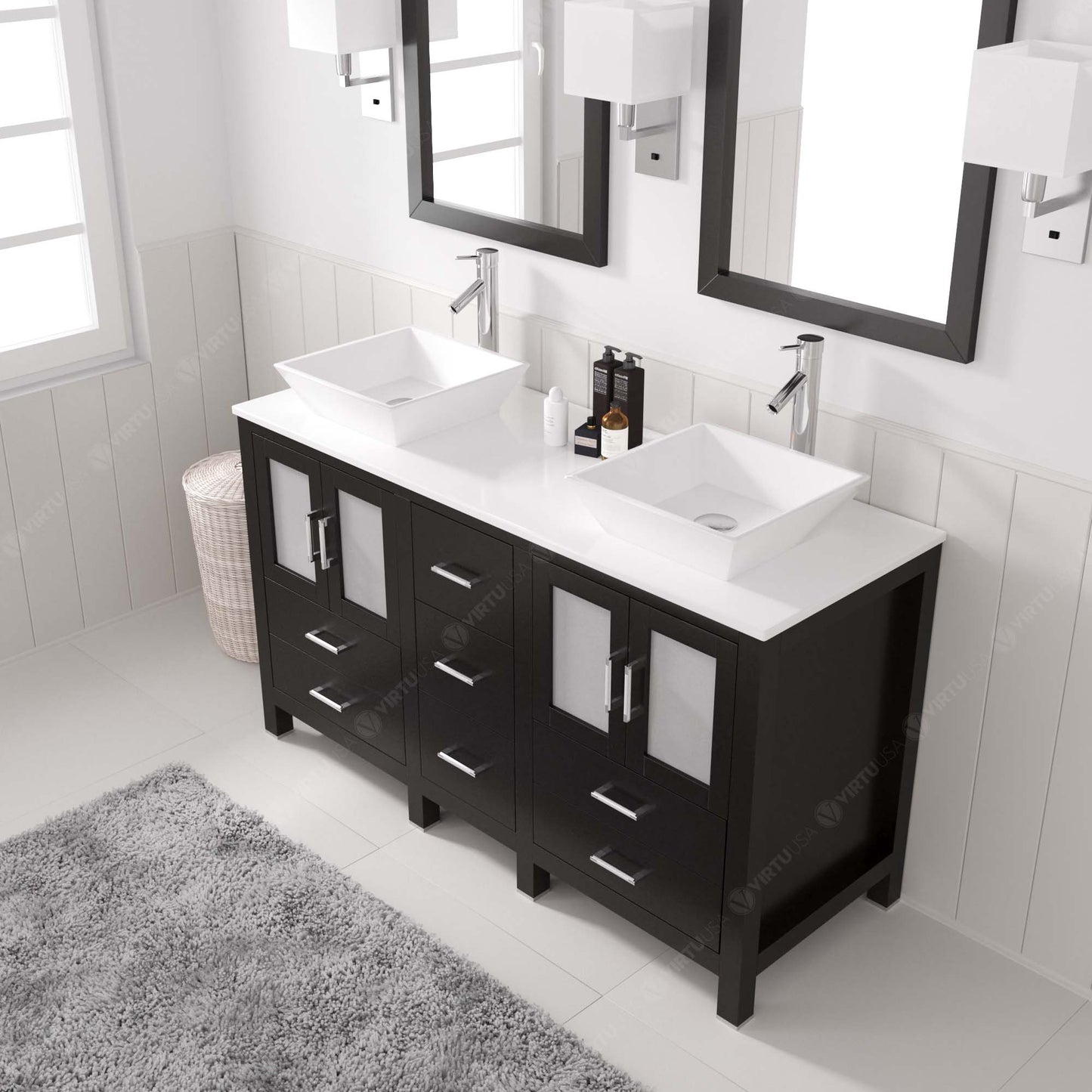 MD-4305-S-ES Espresso Bradford 60" Double Bath Vanity, White Engineered Stone Top,  Rectangular Double Centered Basin, Mirror, side