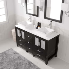 Load image into Gallery viewer, MD-4305-S-ES Espresso Bradford 60&quot; Double Bath Vanity, White Engineered Stone Top,  Rectangular Double Centered Basin, Mirror, side