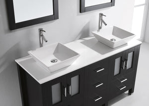 MD-4305-S-ES Espresso Bradford 60" Double Bath Vanity, White Engineered Stone Top,  Rectangular Double Centered Basin, Mirror, up