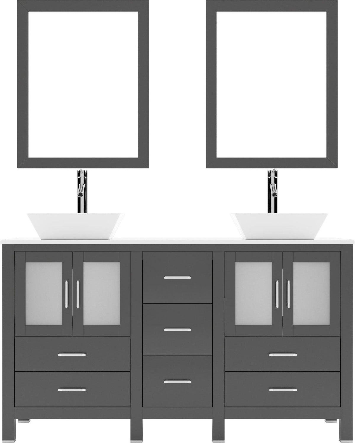 MD-4305-S-ES Espresso Bradford 60" Double Bath Vanity, White Engineered Stone Top,  Rectangular Double Centered Basin, Mirror