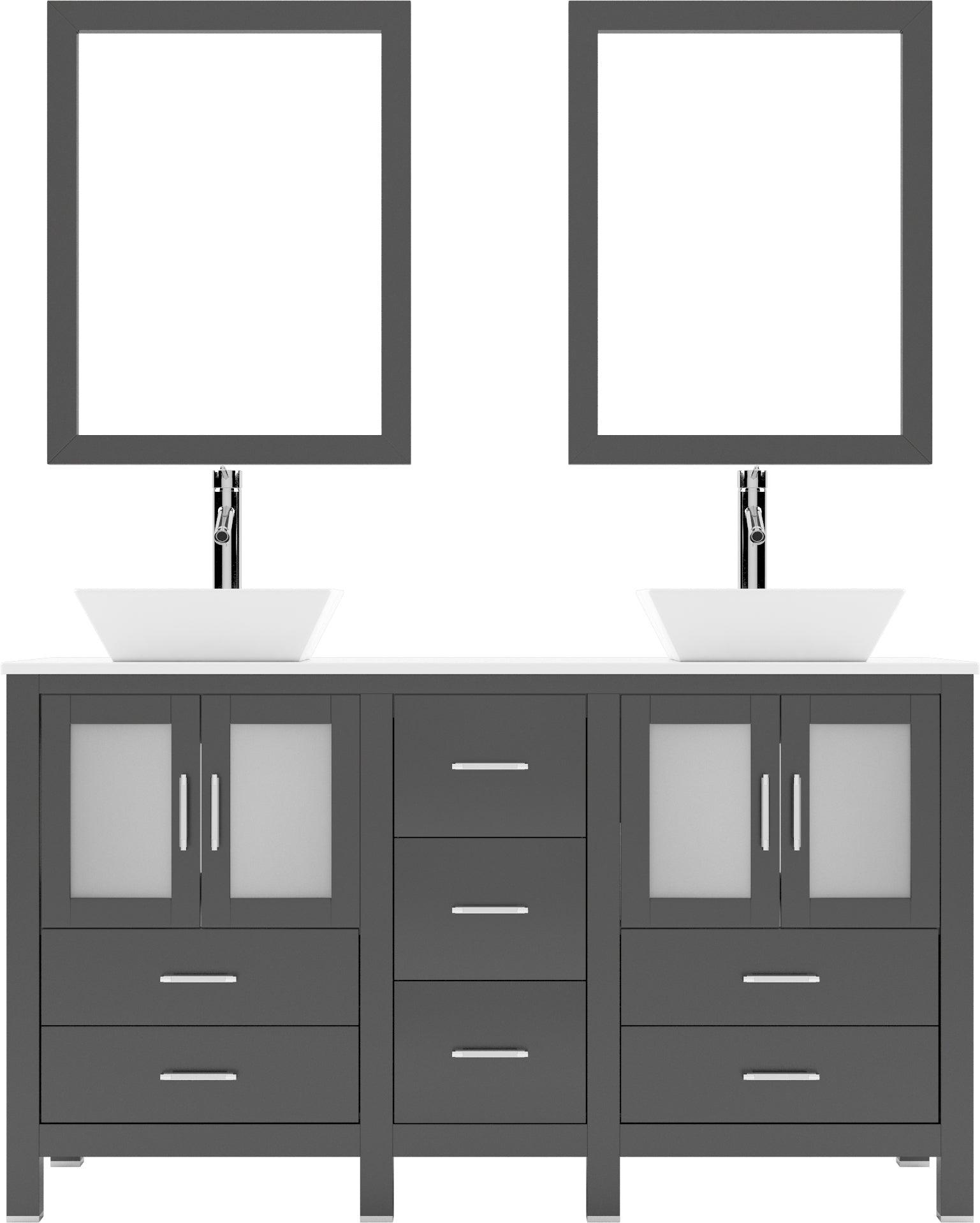 MD-4305-S-ES Espresso Bradford 60" Double Bath Vanity, White Engineered Stone Top,  Rectangular Double Centered Basin, Mirror