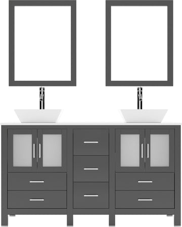 MD-4305-S-ES Espresso Bradford 60" Double Bath Vanity, White Engineered Stone Top,  Rectangular Double Centered Basin, Mirror