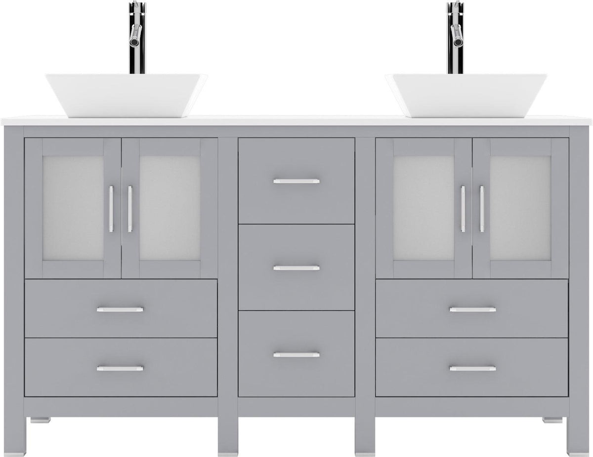 MD-4305-S-GR  Gray Bradford 60" Double Bath Vanity, White Engineered Stone Top,  Rectangular Double Centered Basin