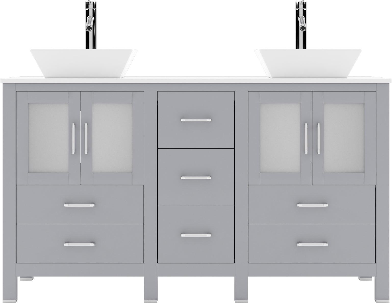 MD-4305-S-GR  Gray Bradford 60" Double Bath Vanity, White Engineered Stone Top,  Rectangular Double Centered Basin