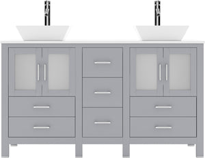 MD-4305-S-GR  Gray Bradford 60" Double Bath Vanity, White Engineered Stone Top,  Rectangular Double Centered Basin