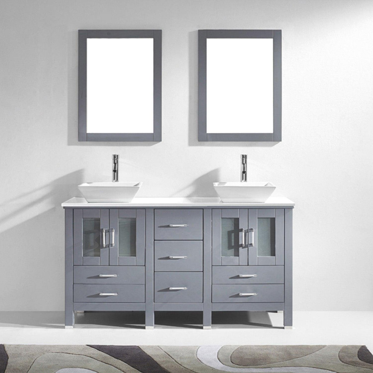 MD-4305-S-GR  Gray Bradford 60" Double Bath Vanity, White Engineered Stone Top,  Rectangular Double Centered Basin, Mirror2