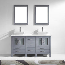 Load image into Gallery viewer, MD-4305-S-GR  Gray Bradford 60&quot; Double Bath Vanity, White Engineered Stone Top,  Rectangular Double Centered Basin, Mirror2