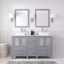 Load image into Gallery viewer, MD-4305-S-GR  Gray Bradford 60&quot; Double Bath Vanity, White Engineered Stone Top,  Rectangular Double Centered Basin, Mirror, styled