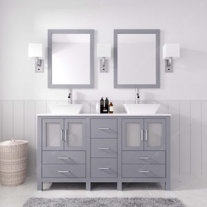 MD-4305-S-GR  Gray Bradford 60" Double Bath Vanity, White Engineered Stone Top,  Rectangular Double Centered Basin, Mirror, styled