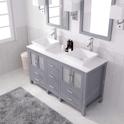 MD-4305-S-GR  Gray Bradford 60" Double Bath Vanity, White Engineered Stone Top,  Rectangular Double Centered Basin, Mirror, side