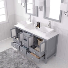 Load image into Gallery viewer, MD-4305-S-GR  Gray Bradford 60&quot; Double Bath Vanity, White Engineered Stone Top,  Rectangular Double Centered Basin, Mirror, open