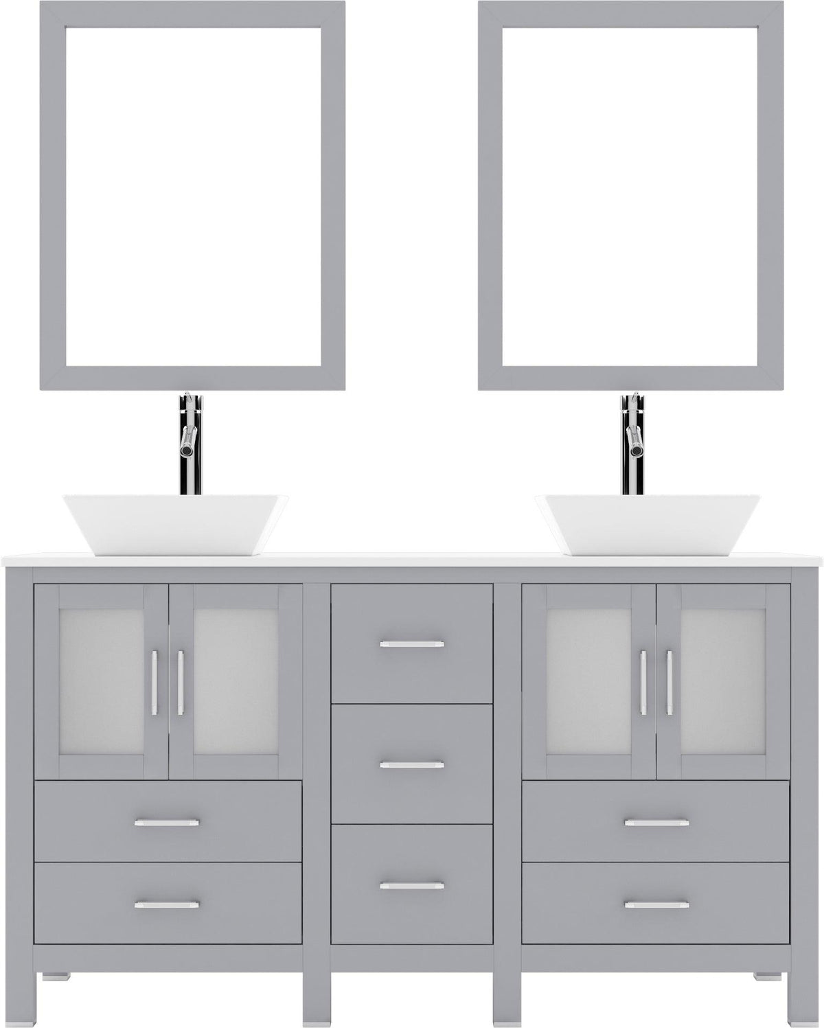 MD-4305-S-GR  Gray Bradford 60" Double Bath Vanity, White Engineered Stone Top,  Rectangular Double Centered Basin, Mirror