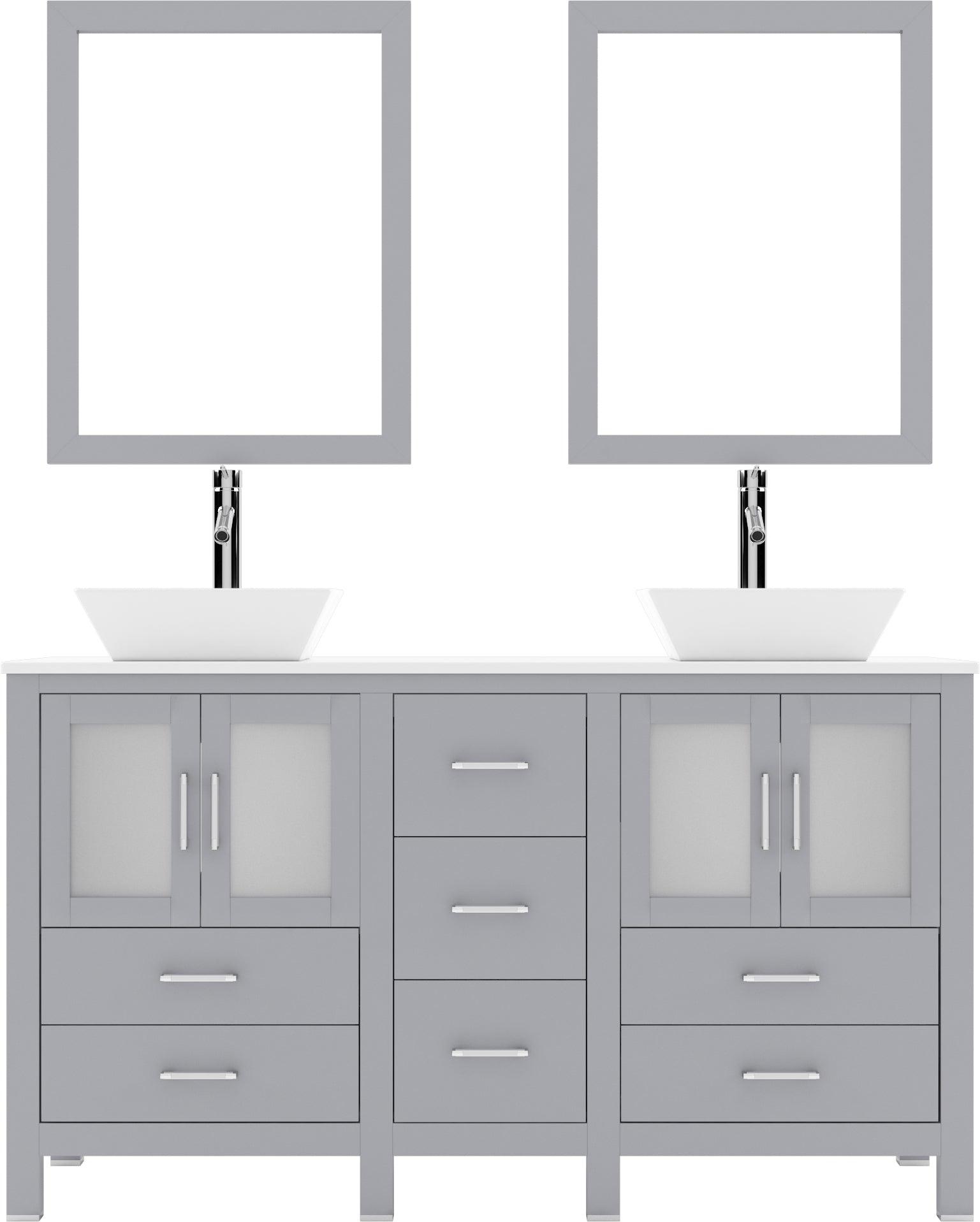 MD-4305-S-GR  Gray Bradford 60" Double Bath Vanity, White Engineered Stone Top,  Rectangular Double Centered Basin, Mirror