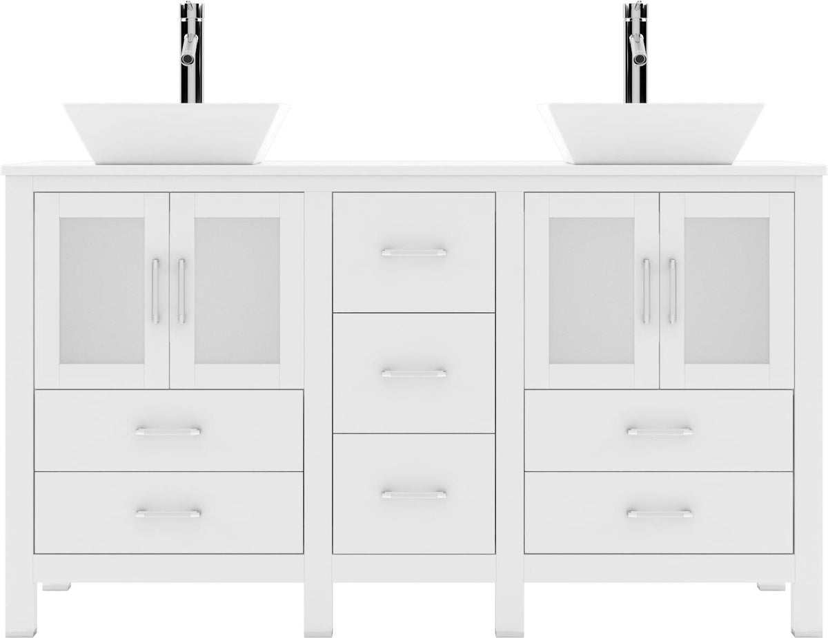 MD-4305-S-WH White Bradford 60" Double Bath Vanity, White Engineered Stone Top,  Rectangular Double Centered Basin