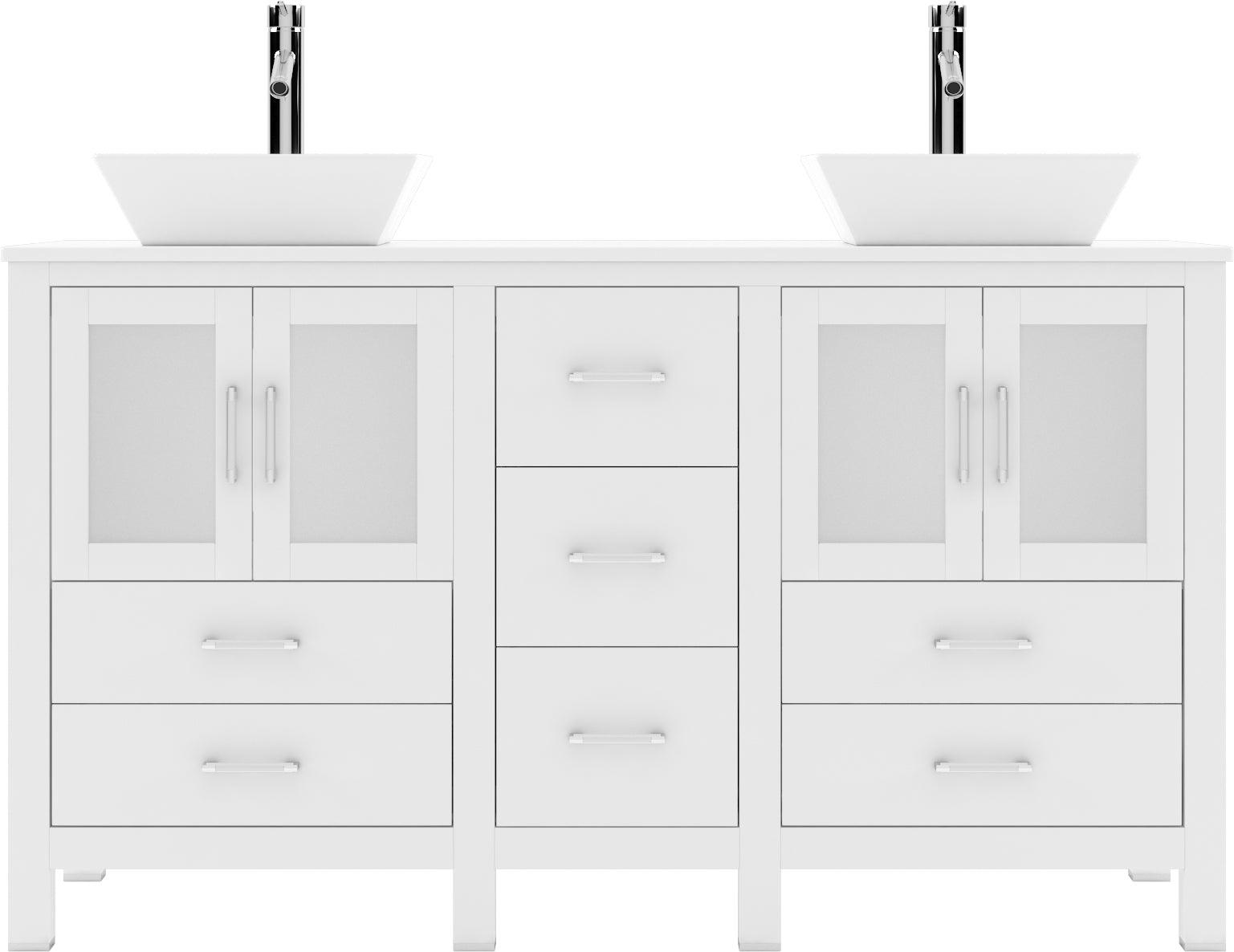 MD-4305-S-WH White Bradford 60" Double Bath Vanity, White Engineered Stone Top,  Rectangular Double Centered Basin