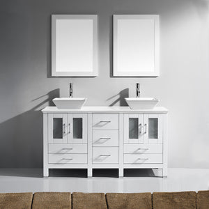 MD-4305-S-WH White Bradford 60" Double Bath Vanity, White Engineered Stone Top,  Rectangular Double Centered Basin, Mirror2