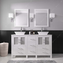 Load image into Gallery viewer, MD-4305-S-WH White Bradford 60&quot; Double Bath Vanity, White Engineered Stone Top,  Rectangular Double Centered Basin, Mirror, styled