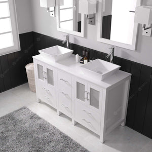 MD-4305-S-WH White Bradford 60" Double Bath Vanity, White Engineered Stone Top,  Rectangular Double Centered Basin, Mirror, side