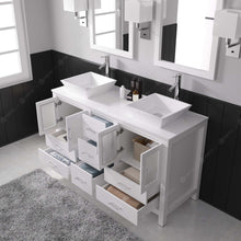 Load image into Gallery viewer, MD-4305-S-WH White Bradford 60&quot; Double Bath Vanity, White Engineered Stone Top,  Rectangular Double Centered Basin, Mirror, open