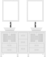 Load image into Gallery viewer, MD-4305-S-WH White Bradford 60&quot; Double Bath Vanity, White Engineered Stone Top,  Rectangular Double Centered Basin, Mirror