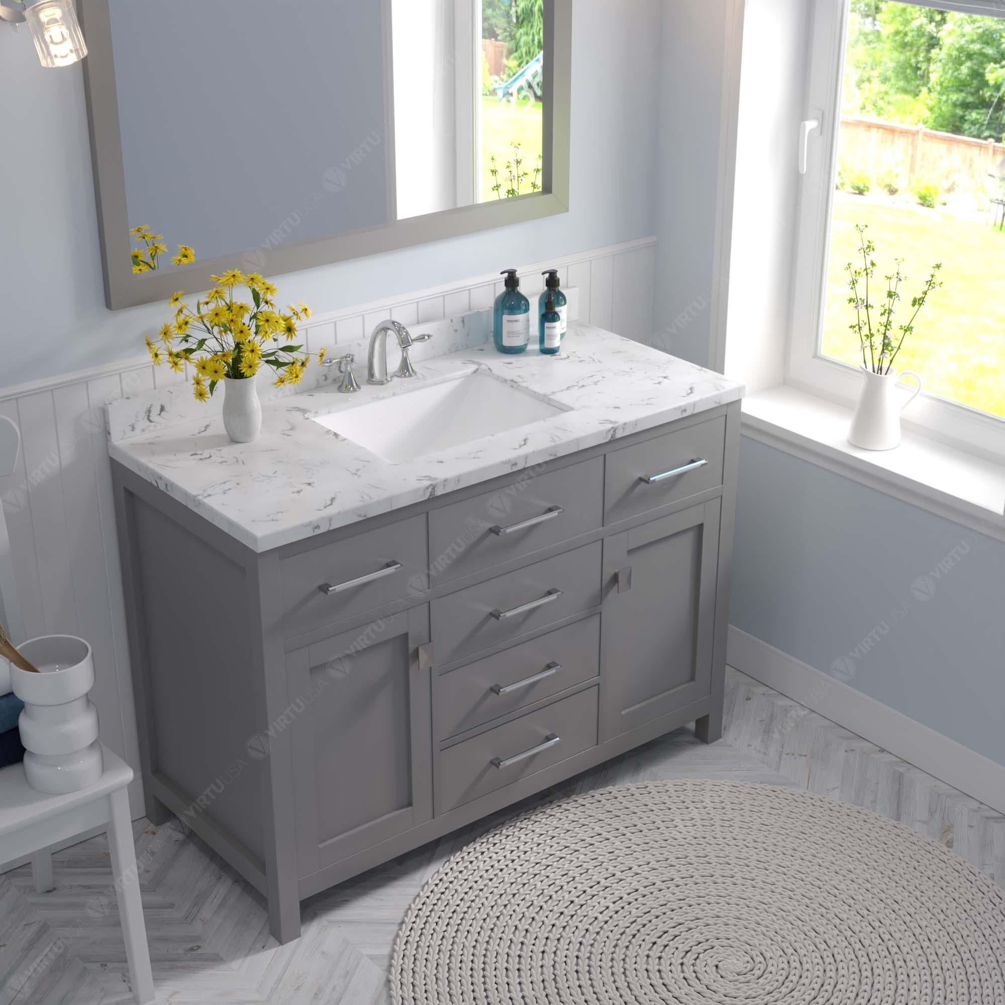 Caroline 48" Single Bath Vanity Set with Cultured Marble Quartz Top & Rectangular Centered Basin