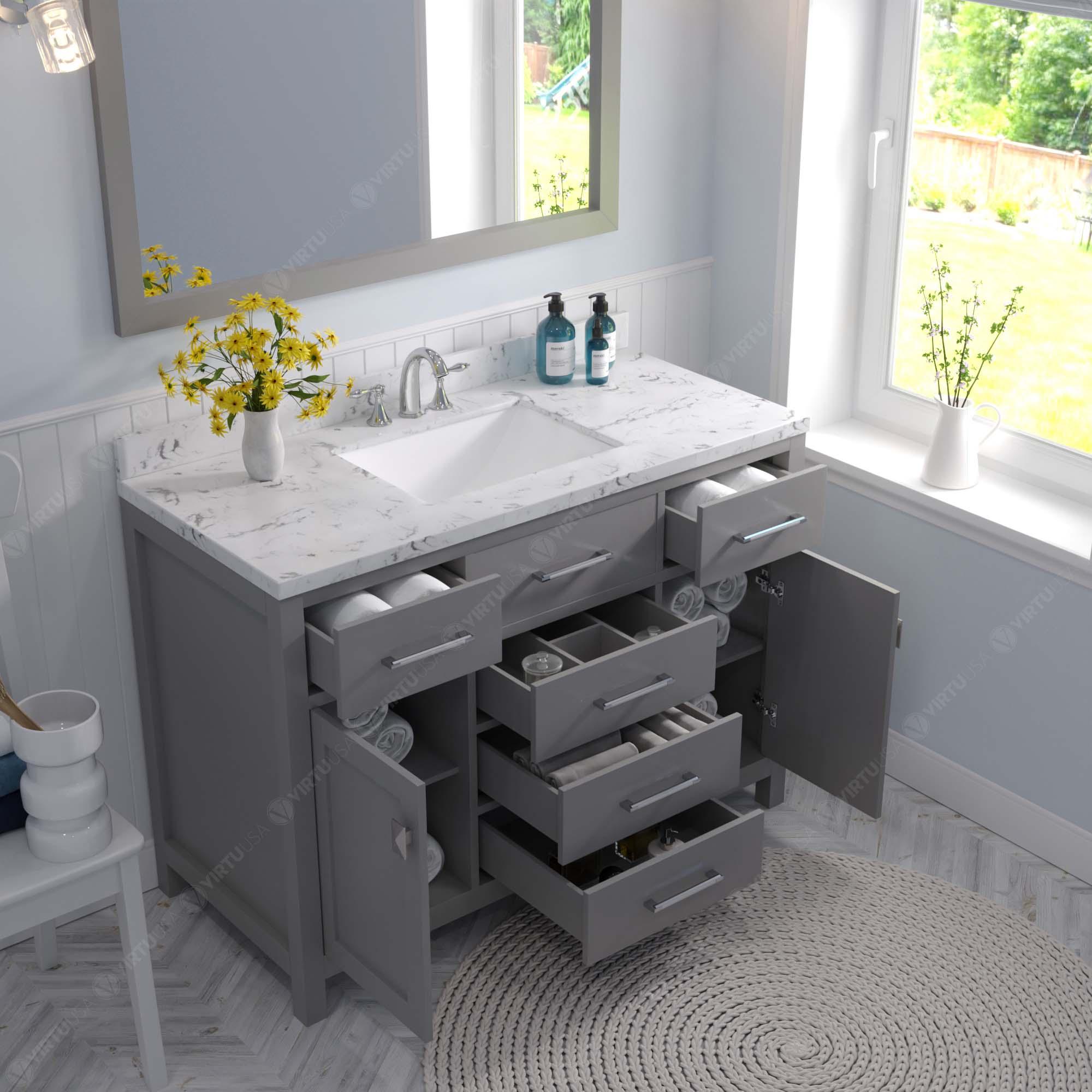 Caroline 48" Single Bath Vanity Set with Cultured Marble Quartz Top & Rectangular Centered Basin