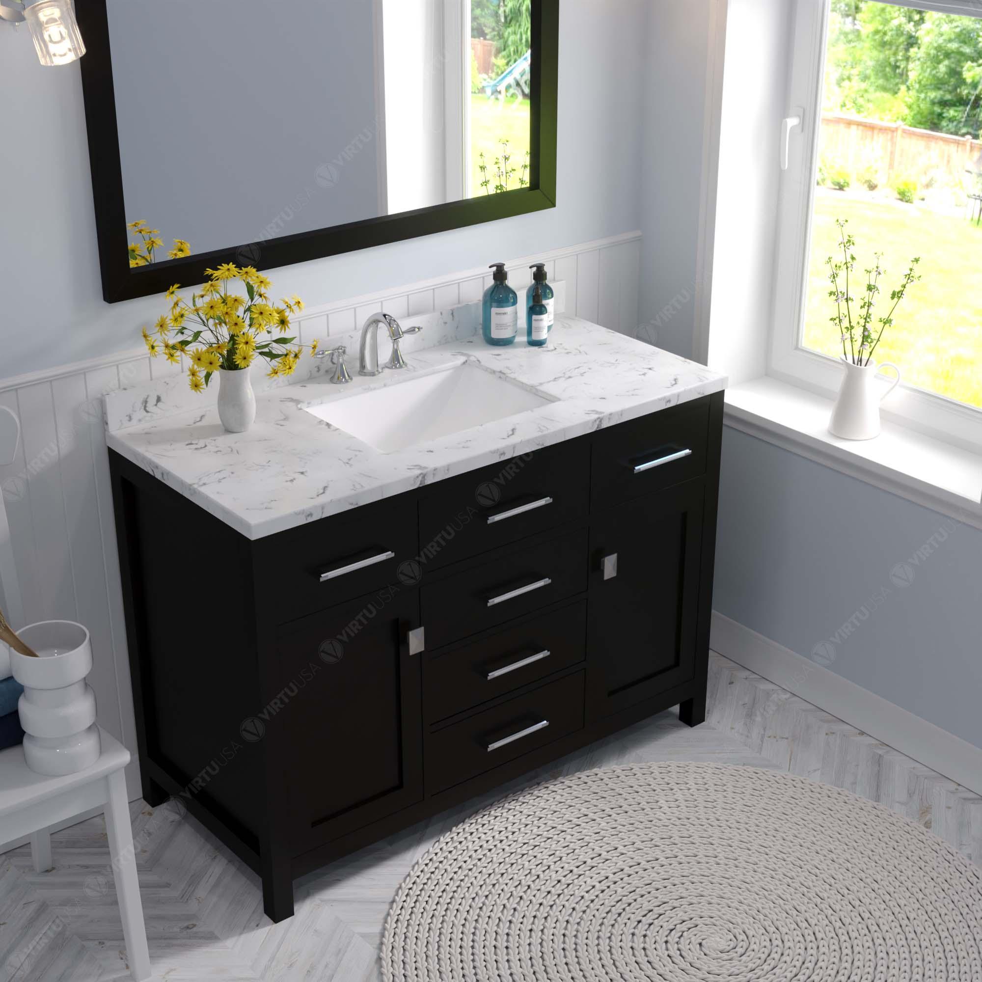 Caroline 48" Single Bath Vanity Set with Cultured Marble Quartz Top & Rectangular Centered Basin
