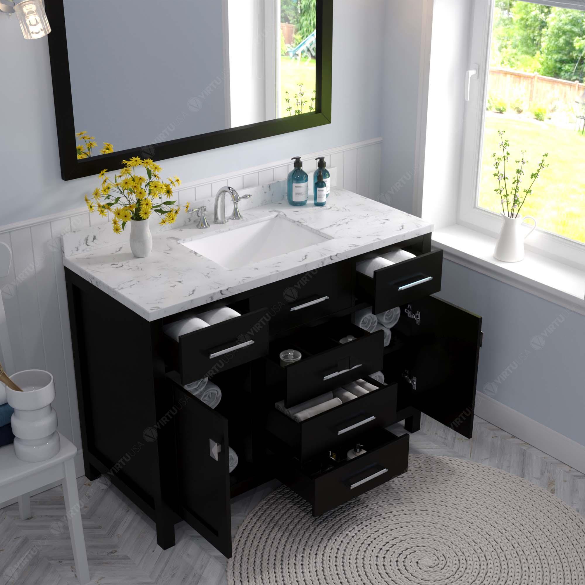 Caroline 48" Single Bath Vanity Set with Cultured Marble Quartz Top & Rectangular Centered Basin
