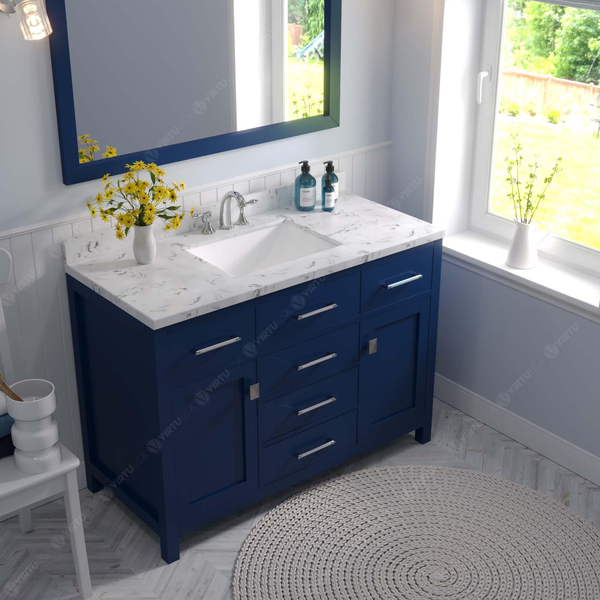 Caroline 48" Single Bath Vanity Set with Cultured Marble Quartz Top & Rectangular Centered Basin