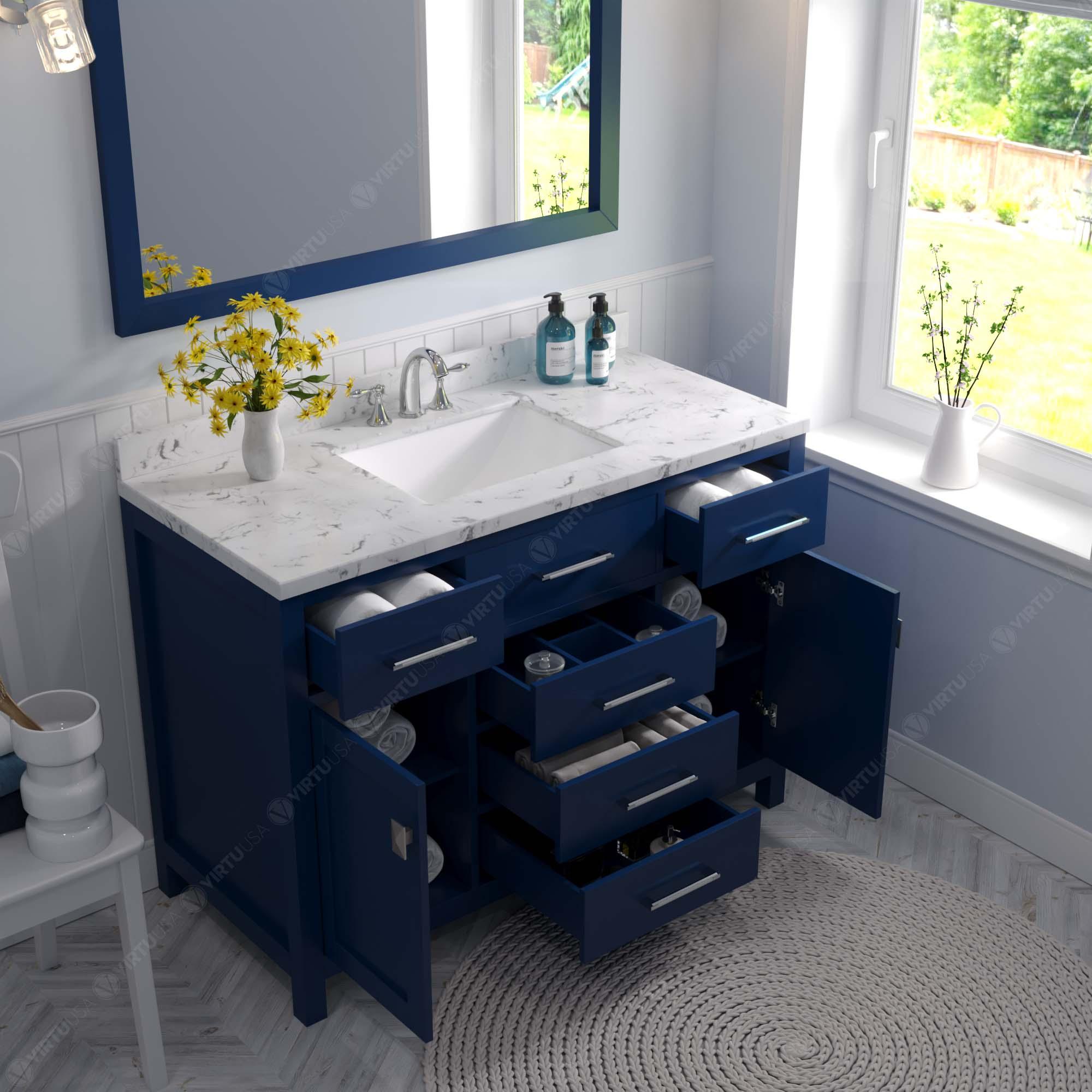 Caroline 48" Single Bath Vanity Set with Cultured Marble Quartz Top & Rectangular Centered Basin
