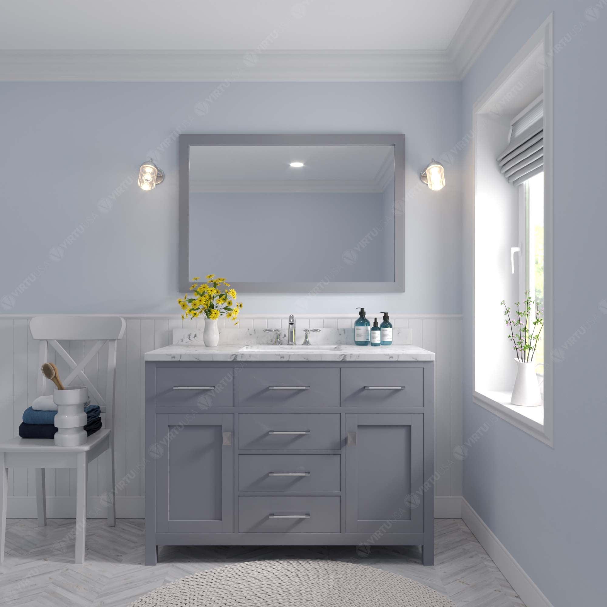 Caroline 48" Single Bath Vanity Set with Cultured Marble Quartz Top & Rectangular Centered Basin