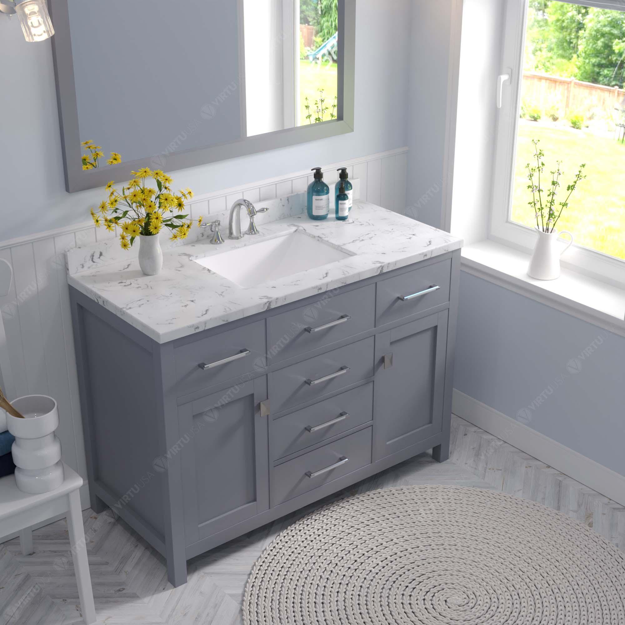 Caroline 48" Single Bath Vanity Set with Cultured Marble Quartz Top & Rectangular Centered Basin