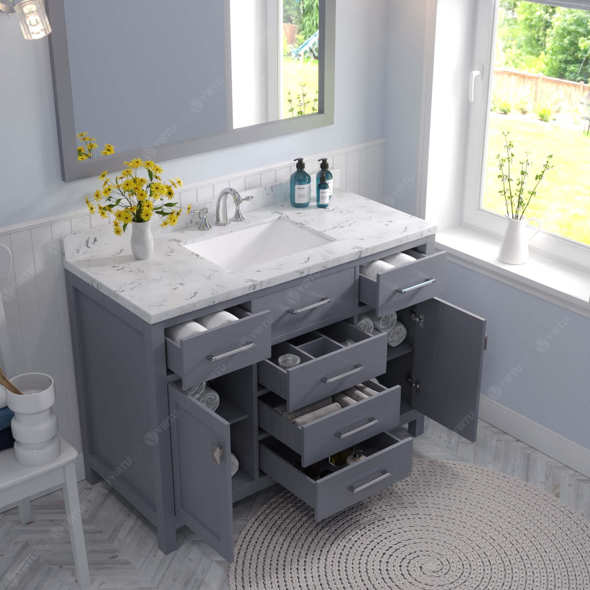 Caroline 48" Single Bath Vanity Set with Cultured Marble Quartz Top & Rectangular Centered Basin