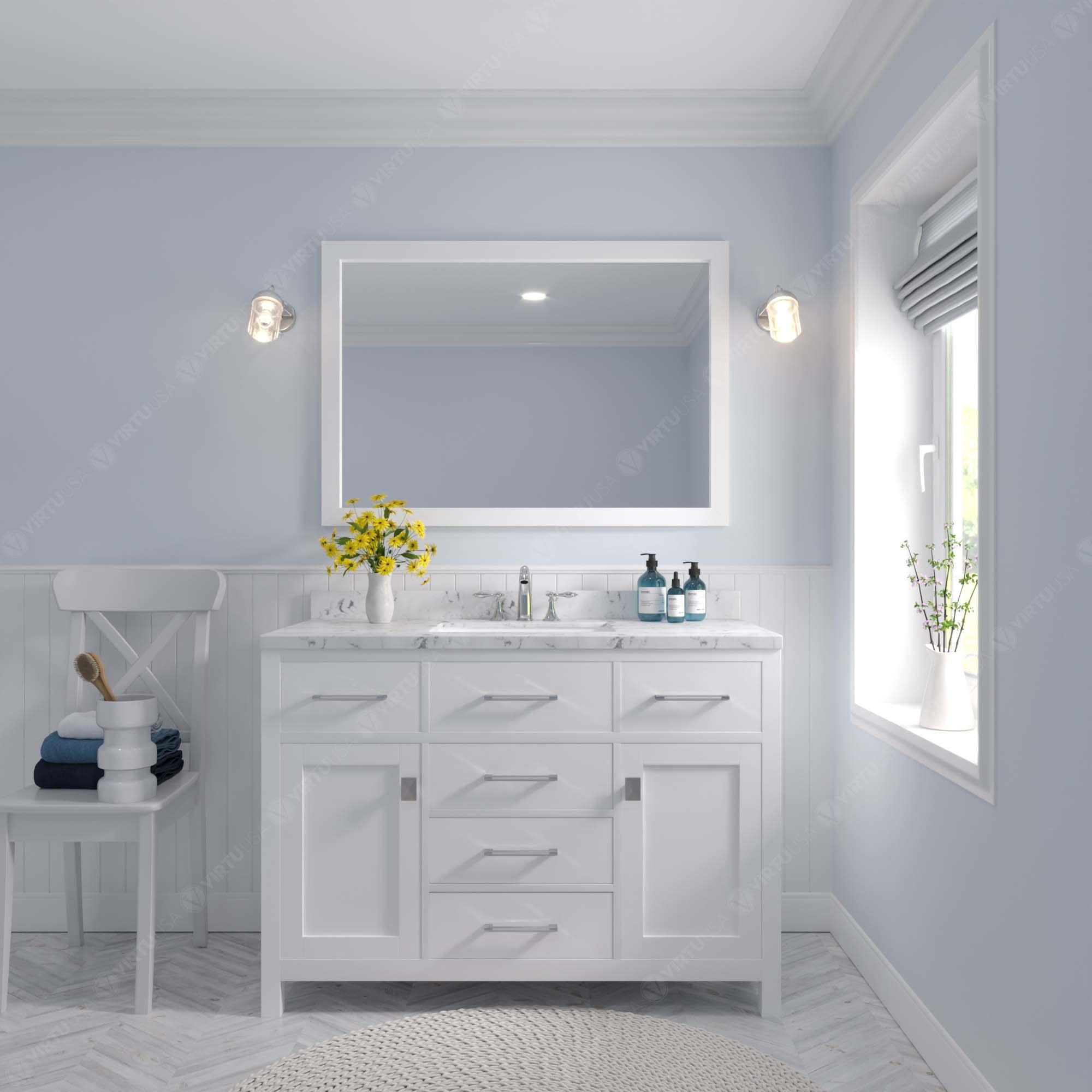 Caroline 48" Single Bath Vanity Set with Cultured Marble Quartz Top & Rectangular Centered Basin