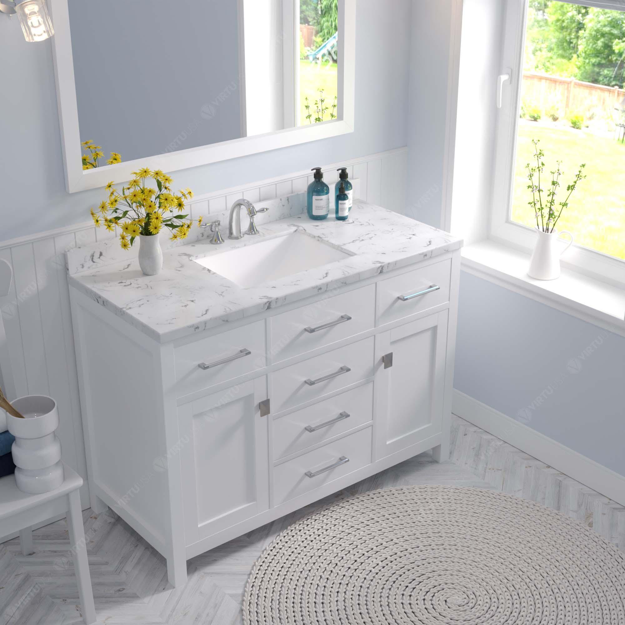 Caroline 48" Single Bath Vanity Set with Cultured Marble Quartz Top & Rectangular Centered Basin