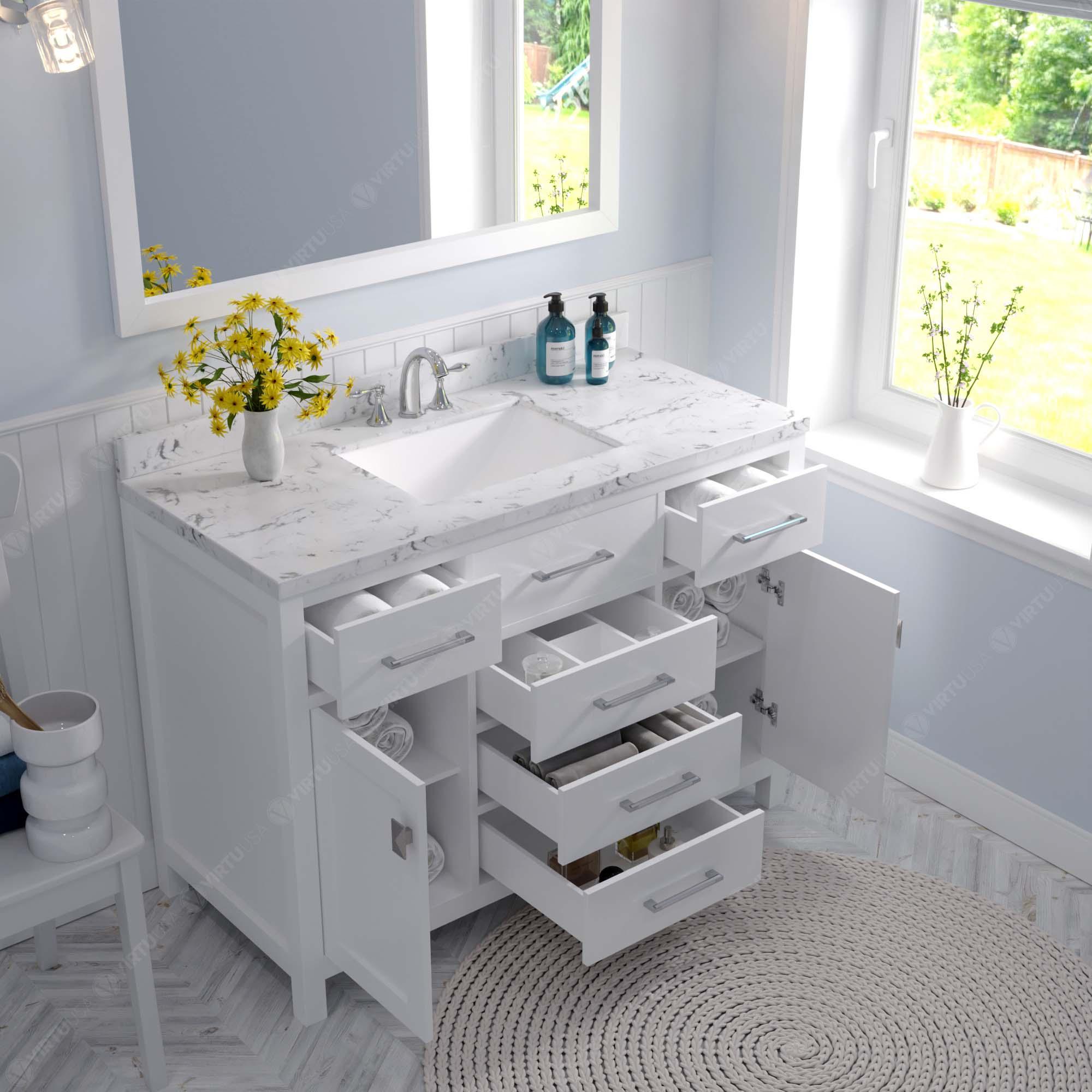 Caroline 48" Single Bath Vanity Set with Cultured Marble Quartz Top & Rectangular Centered Basin