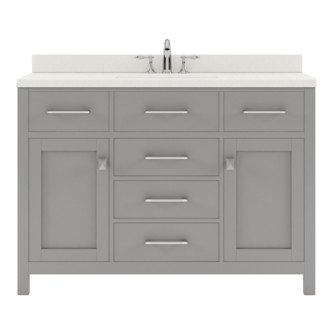 MS-2048-DWQRO-CG Cashmere Gray Caroline 48" Single Bath Vanity Set with Dazzle White Quartz Top & Oval Centered Basin, Mirror