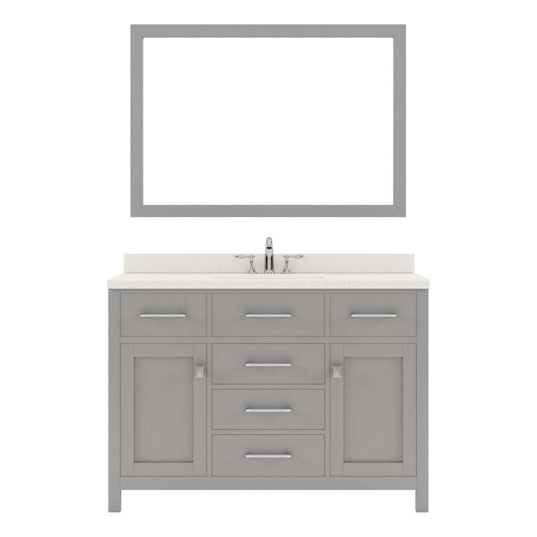 MS-2048-DWQRO-CG Cashmere Gray Caroline 48" Single Bath Vanity Set with Dazzle White Quartz Top & Oval Centered Basin, Mirror