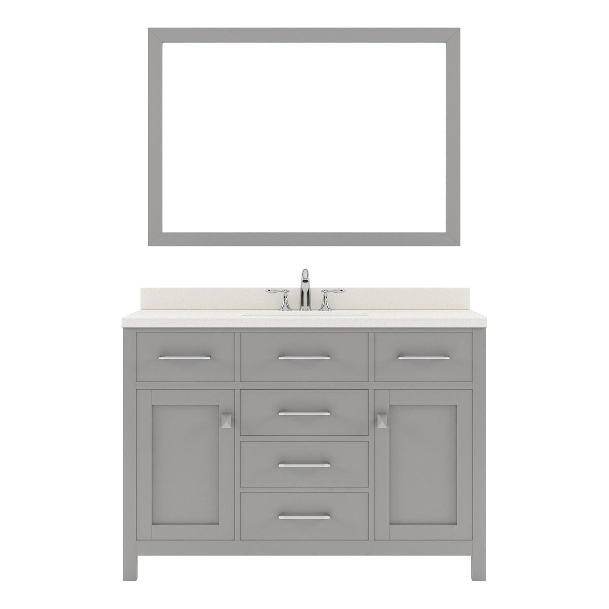MS-2048-DWQRO-CG Cashmere Gray Caroline 48" Single Bath Vanity Set with Dazzle White Quartz Top & Oval Centered Basin, Mirror