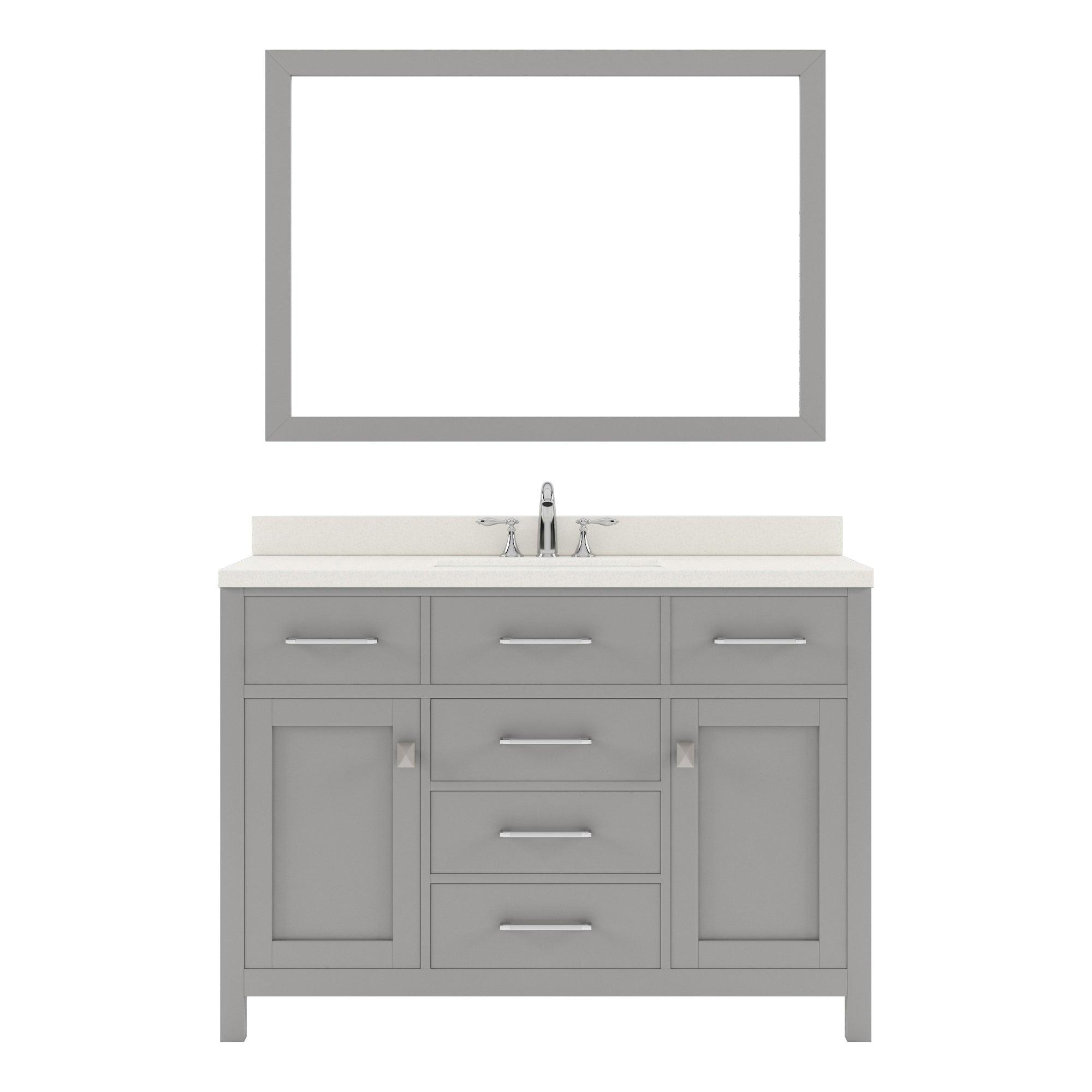 MS-2048-DWQRO-CG Cashmere Gray Caroline 48" Single Bath Vanity Set with Dazzle White Quartz Top & Oval Centered Basin, Mirror