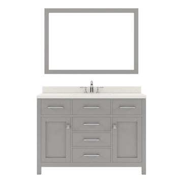 MS-2048-DWQRO-CG Cashmere Gray Caroline 48" Single Bath Vanity Set with Dazzle White Quartz Top & Oval Centered Basin, Mirror