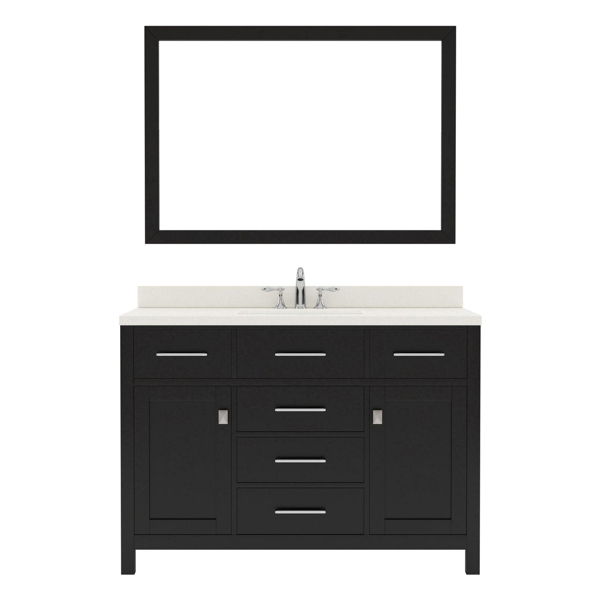 MS-2048-DWQRO-ES Espresso Caroline 48" Single Bath Vanity Set with Dazzle White Quartz Top & Oval Centered Basin, Mirror