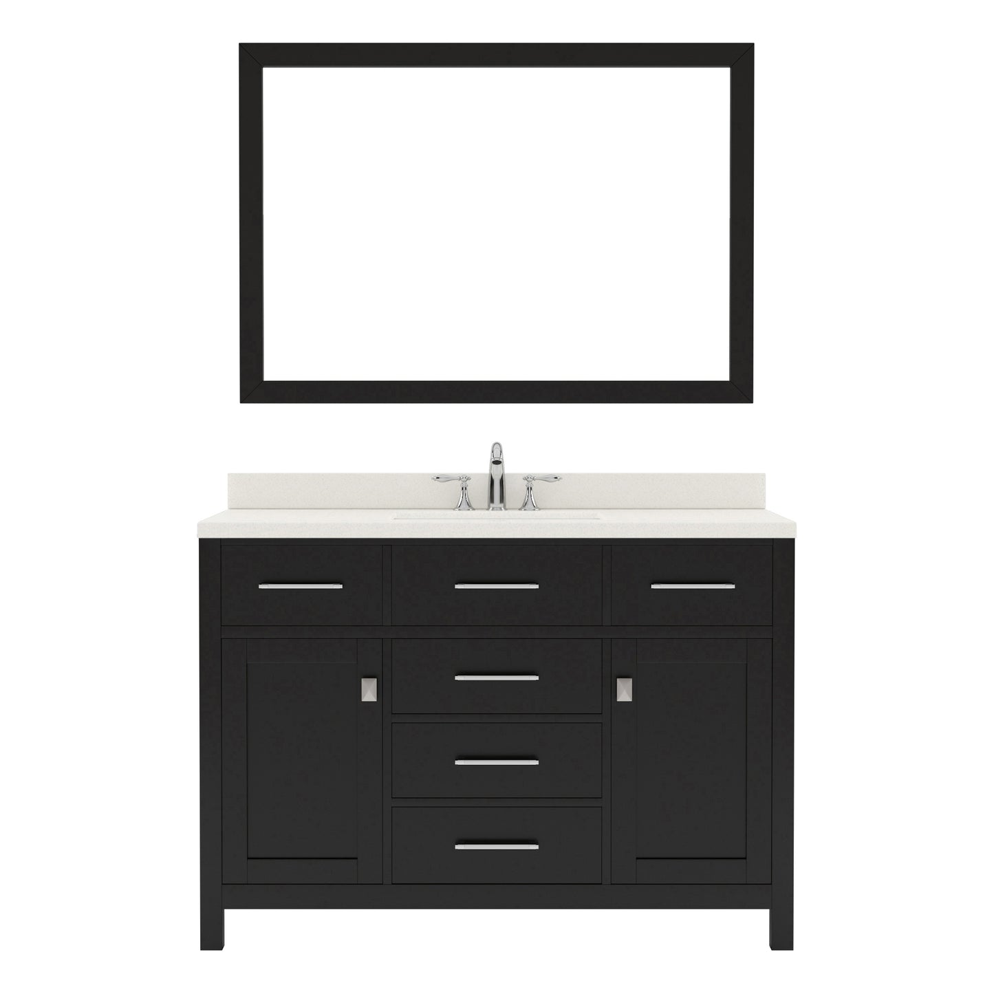 MS-2048-DWQRO-ES Espresso Caroline 48" Single Bath Vanity Set with Dazzle White Quartz Top & Oval Centered Basin, Mirror