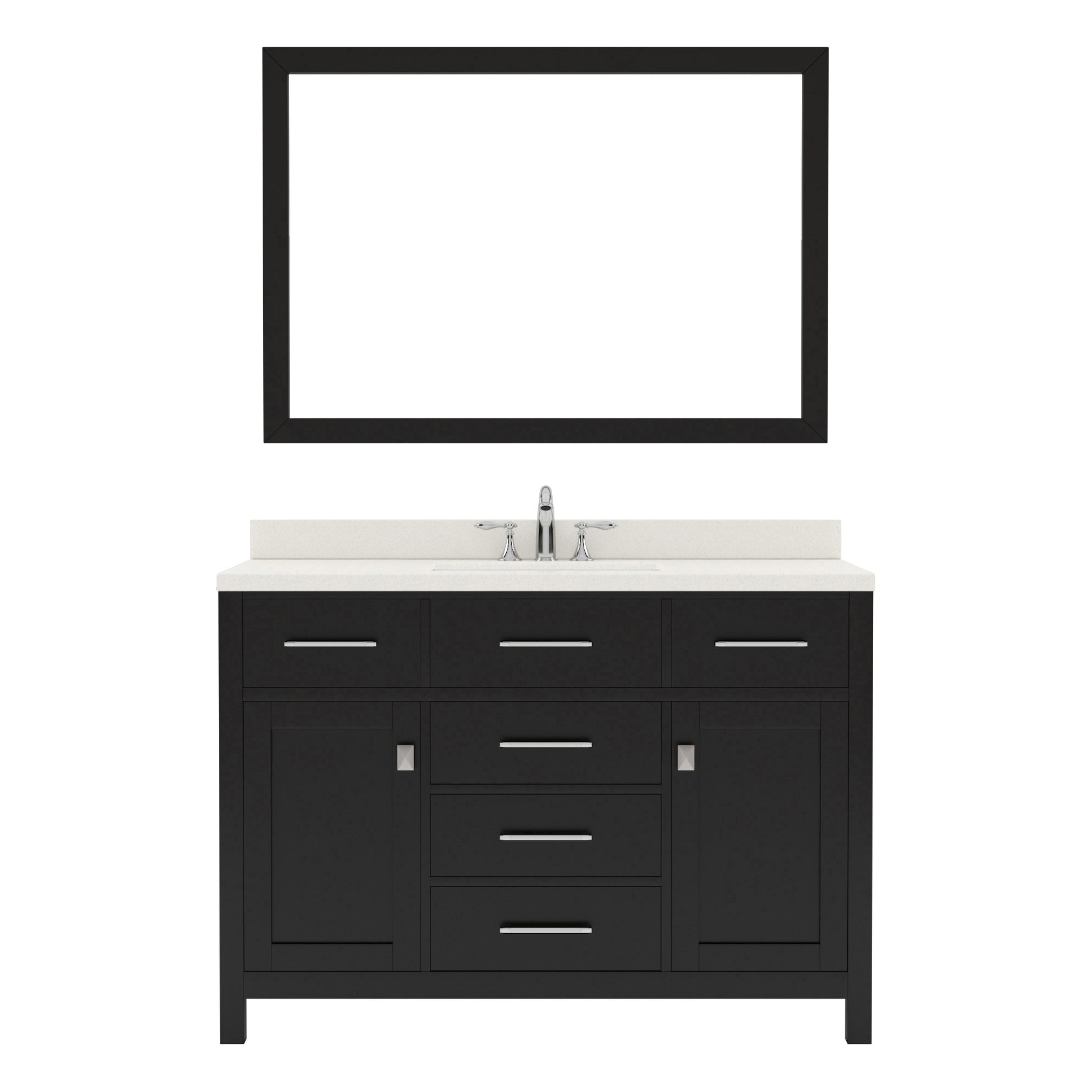 MS-2048-DWQRO-ES Espresso Caroline 48" Single Bath Vanity Set with Dazzle White Quartz Top & Oval Centered Basin, Mirror