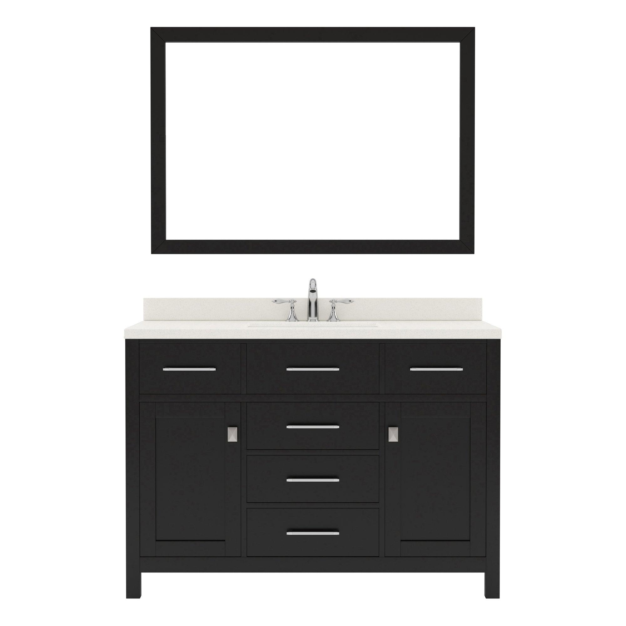 MS-2048-DWQRO-ES Espresso Caroline 48" Single Bath Vanity Set with Dazzle White Quartz Top & Oval Centered Basin, Mirror