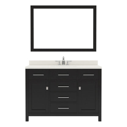 MS-2048-DWQRO-ES Espresso Caroline 48" Single Bath Vanity Set with Dazzle White Quartz Top & Oval Centered Basin, Mirror