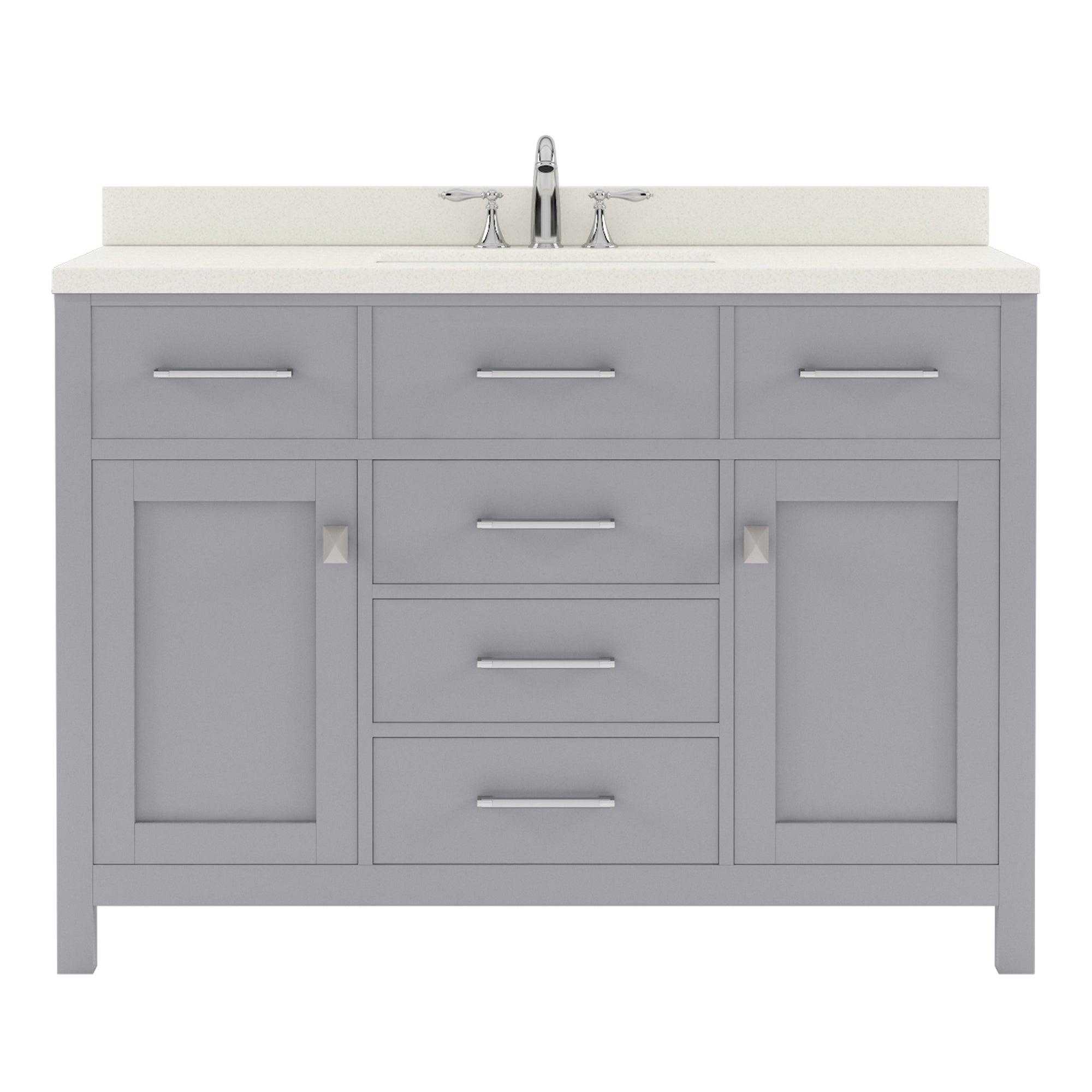 MS-2048-DWQRO-GR Gray Caroline 48" Single Bath Vanity Set with Dazzle White Quartz Top & Oval Centered Basin