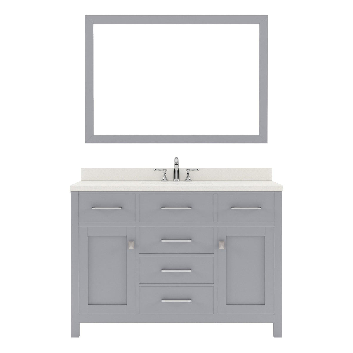 MS-2048-DWQRO-GR Gray Caroline 48" Single Bath Vanity Set with Dazzle White Quartz Top & Oval Centered Basin, Mirror